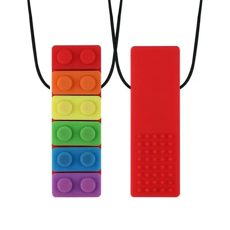 1Pc Sensory Chew Necklace Brick Chewy Kids Silicone Biting Pencil Topper Teether Toy, Silicone teether for children with autism