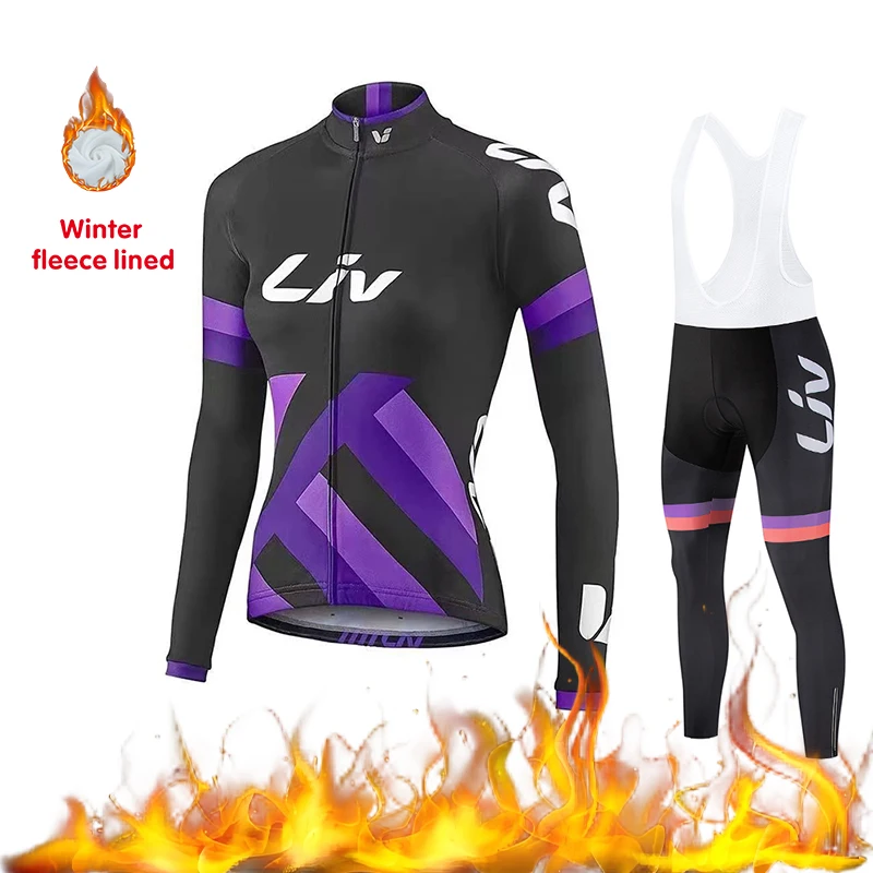 

LIV 2025 women's cycling jersey autumn and winter velvet cycling bib women's special cushion road bike set velvet cycling suit