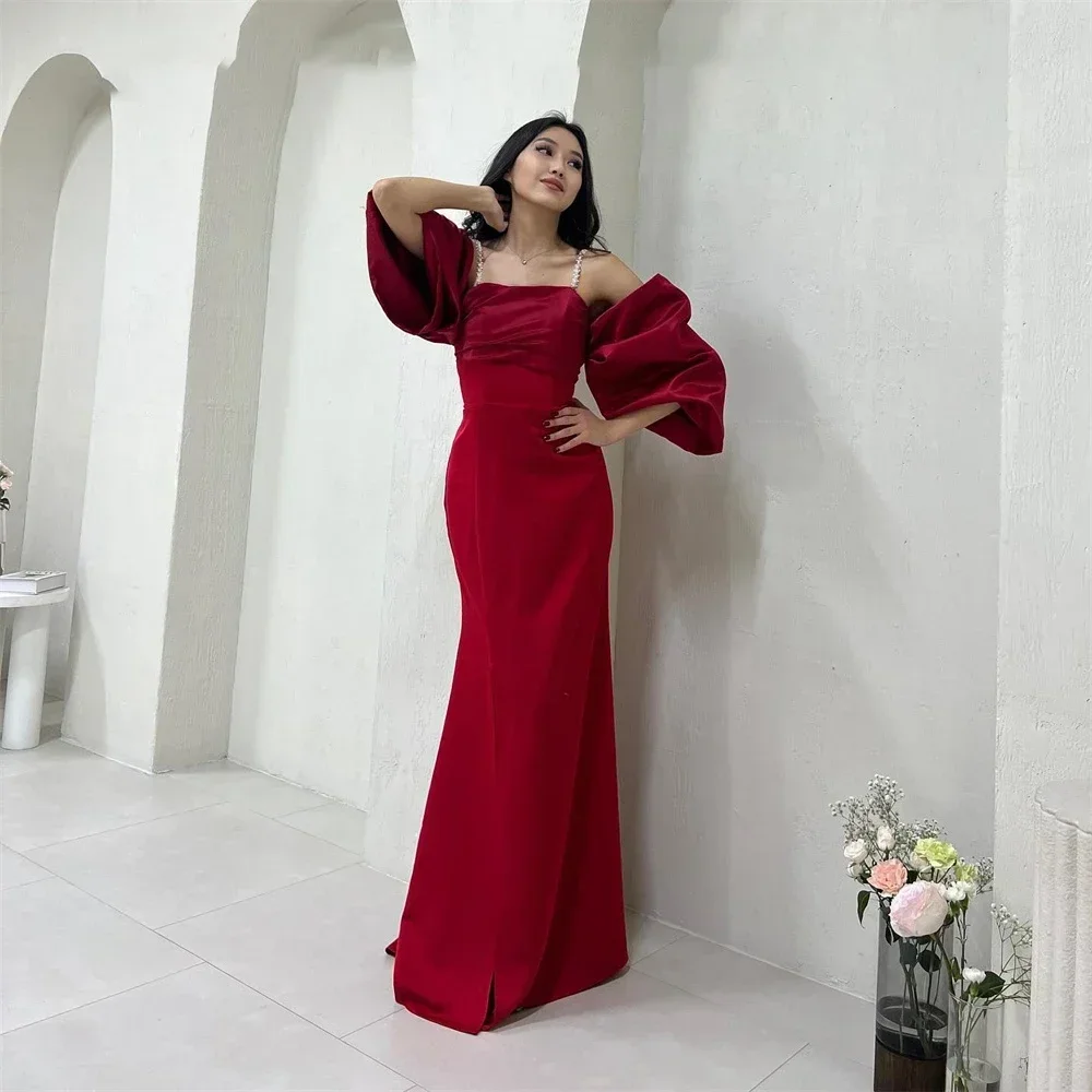 تخصيص فستان البوق بلون عارية الذراعين فستان حفلات مثير السباغيتي حزام ساحة الرقبة فساتين السهرة للنساء Fساتين Sheer F #2