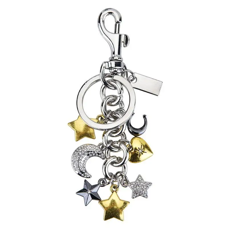 Himmlischer Schlüsselanhänger aus Metallmix mit Mond und Stern, Strass-Taschenanhänger, individuell graviert, ästhetisches Taschenaccessoire, einzigartige Geschenke für Frauen – Detail 5