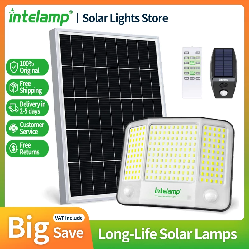 Lampes solaires de sécurité Intelamp 251LED, détecteur de mouvement extérieur, étanches, 3 modes, projecteur solaire mural pour jardin, cour, garage | lampe extérieur solaire lampe solaire extérieur