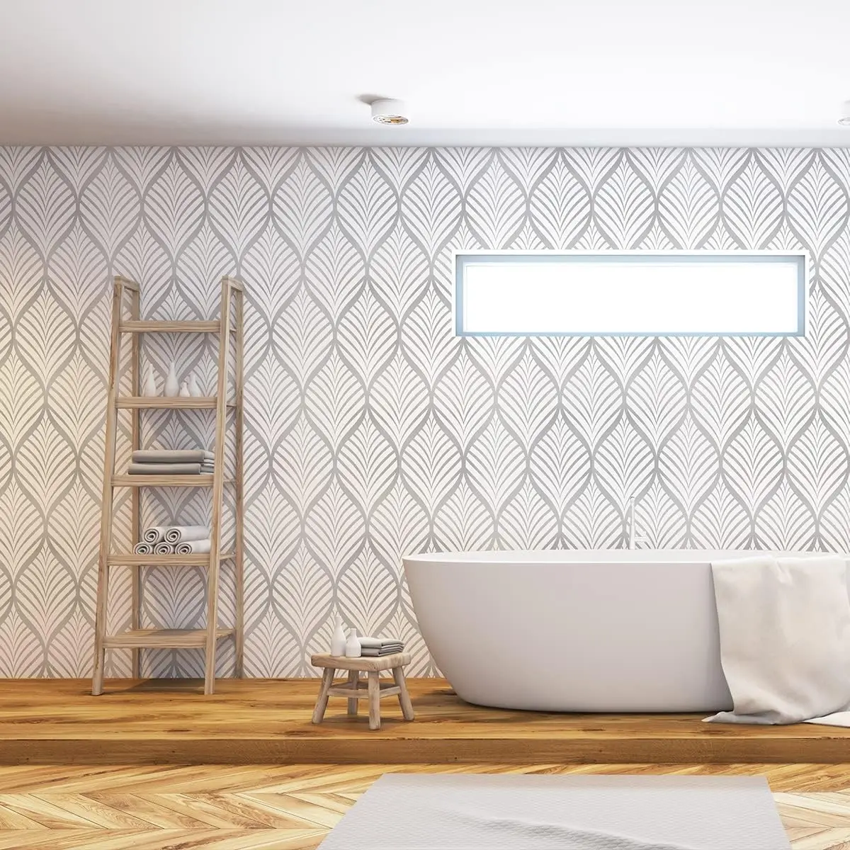 Multi-Size Boho Geometric Silver Leaf Peel And Stick Wallpaper Self Adhesive Contact Paper for Home Bathroom Decoration