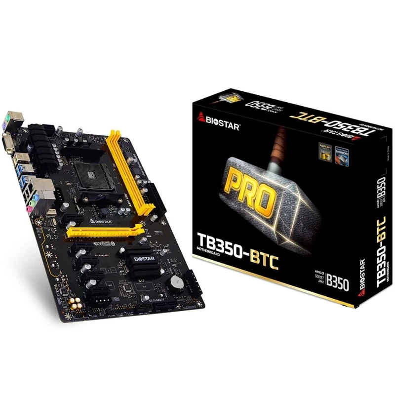 

NEW B350 Desktop Motherboard BIOSTAR TB350-BTC BTC ETH PRO 6GPU 6PCIE DDR4 For AMD AM4 32GB DVI SATA3 Mining Board