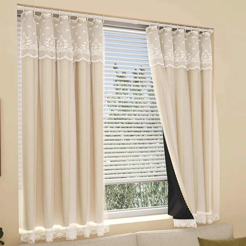 Double Layered Blackout Curtains Elegant Lace Sheer Tulle Hanging Window Curtains for Home Living Room Bedroom Decoration