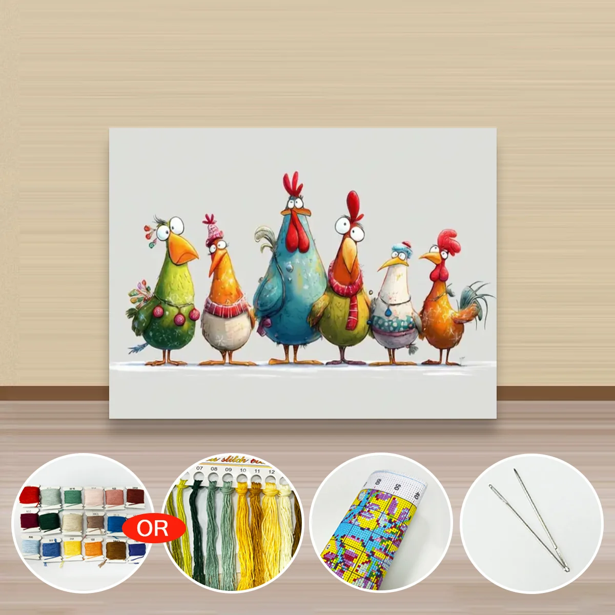 1 Stück 30x40cm/11,8x15,7 Zoll, 11Ct/14Ct Kreuzstich-Set, DIY Valentinstagsgeschenk, Stickerei-Set für Festivals, Cartoon-Hühnergruppe – Detail 2