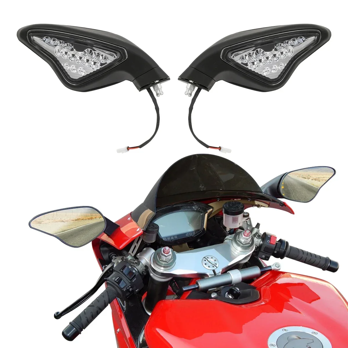 For Ducati 848 EVO 2008-2013 1098 1098S 1098R 2007-2009 1198 1198S 1198R 2009-2011 Motorcycle Rearview Mirrors W/Turn Signals