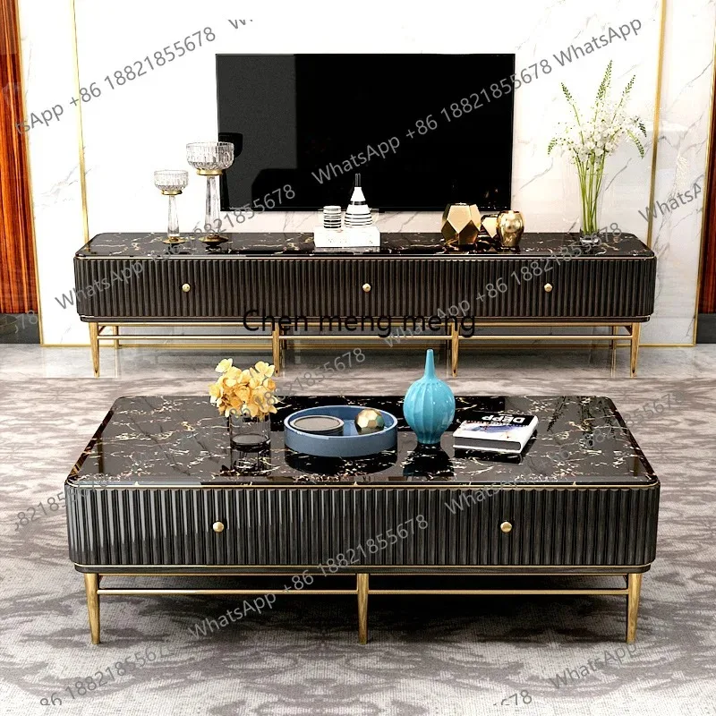 

K153 Coffee table TV cabinet combination post-modern simple marble small apartment living room square, fully equipped