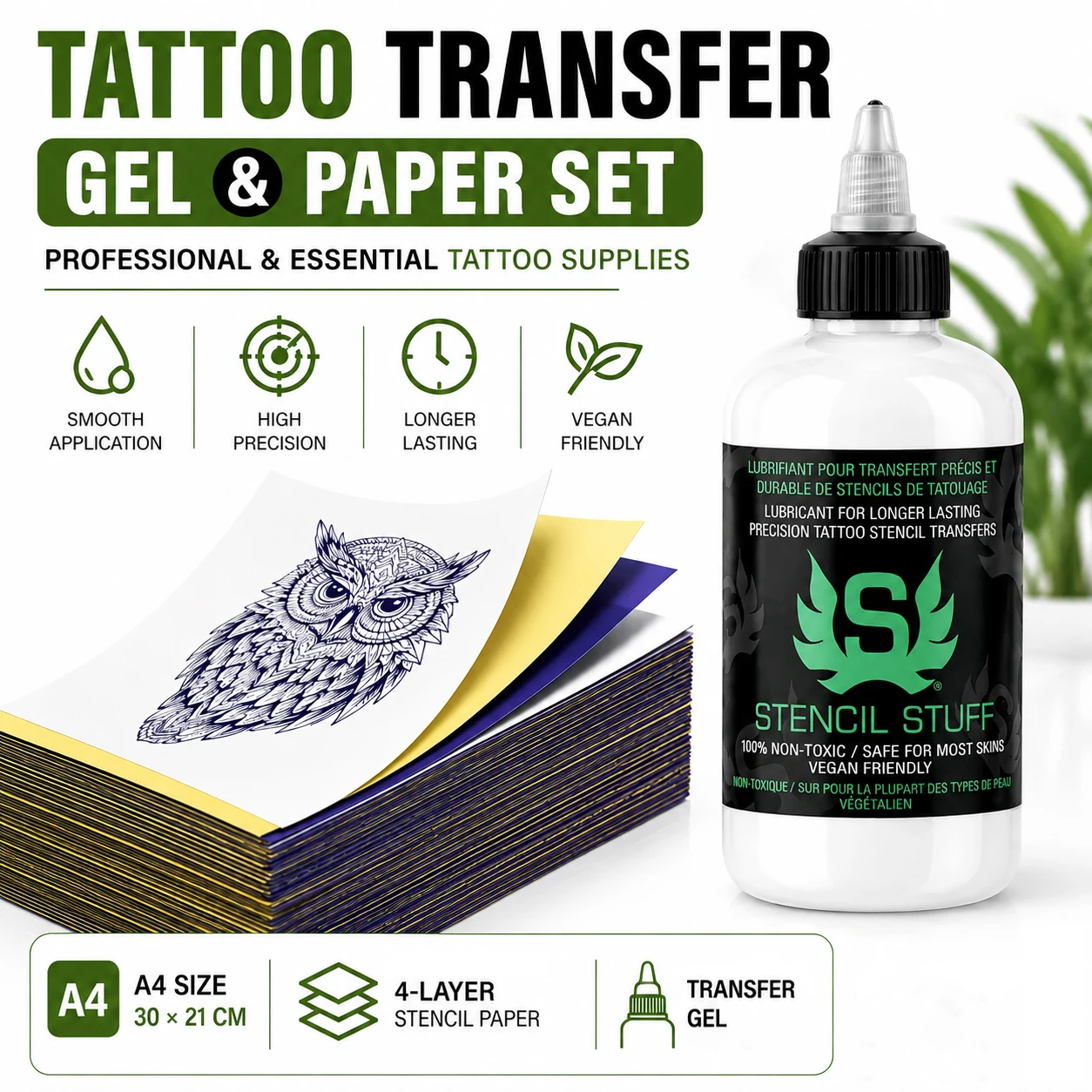 Tattoo Transfer Stencil Magic Gel with A4 Size Transfer Paper Kit Thermal Copier Transfer Gel Stuff Solution Cream Paper Set