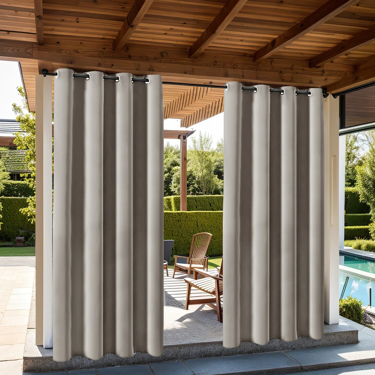 1pc Modern Waterproof Outdoor Curtains, 100% Blackout Curtains for Garden, Patio, Porch, Bedroom, Living Room, Pergola, Cabana