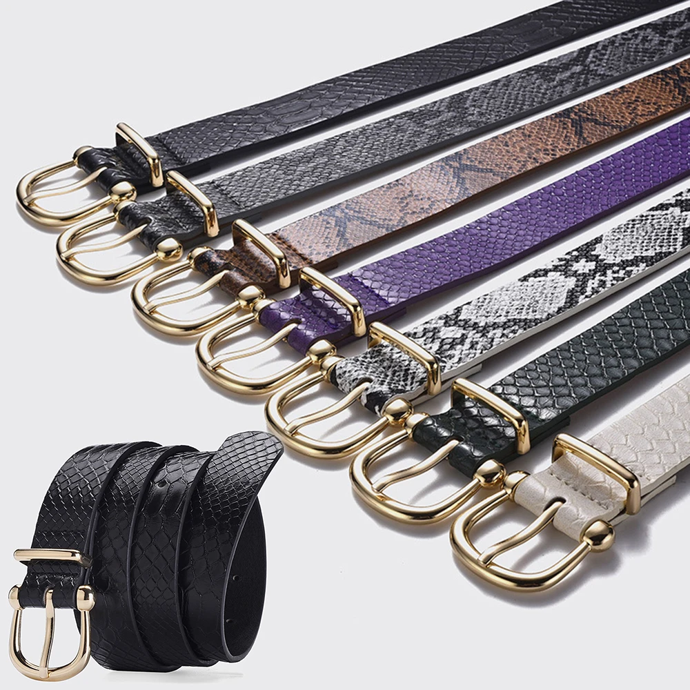 

Snakeskin Waistbelt Metal Buckle Waist Strap Faux Leather Waist Belt Gothic Gold Pin Buckle Jeans Waistband Snake Pattern Belt