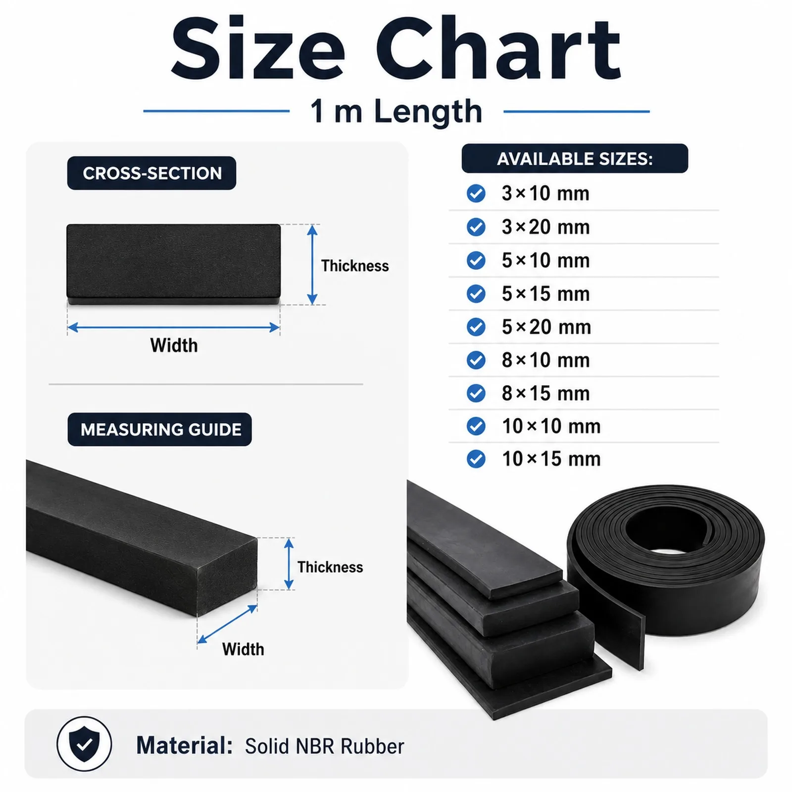 1 Meter Rubber Square Flat Seal Strip Oil Wear Pressure Resistant Waterproof Shock Absorption Marine Sealing Strip
