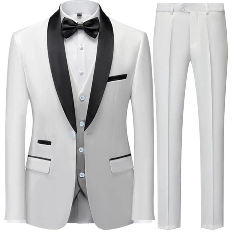 

T335 Color Block Collar Suits Jacket Trousers Waistcoat Male Business Casual Wedding Blazers Coat Vest Pants 3 Piece