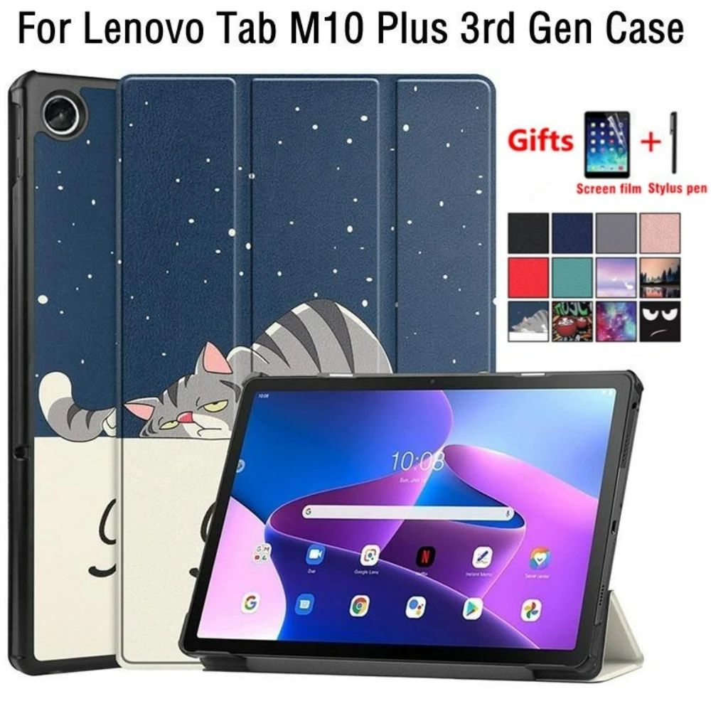 

For Lenovo Xiaoxin Pad 2022 Case Tab M10 Plus 3rd Gen 10.6" TB128FU TB125FU Magnetic PU Leather Stand Tablet Cover+Film+Stylus