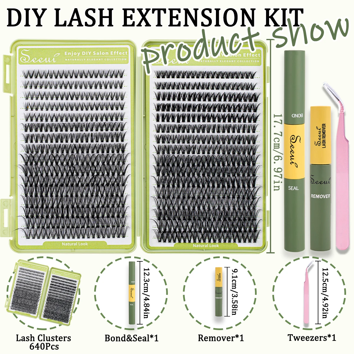 DIY Lash Extension Kit 640 stks Lash Clusters Individuele Wimpers Boek Kit met Lash Bond en Seal, Lash Pincet
