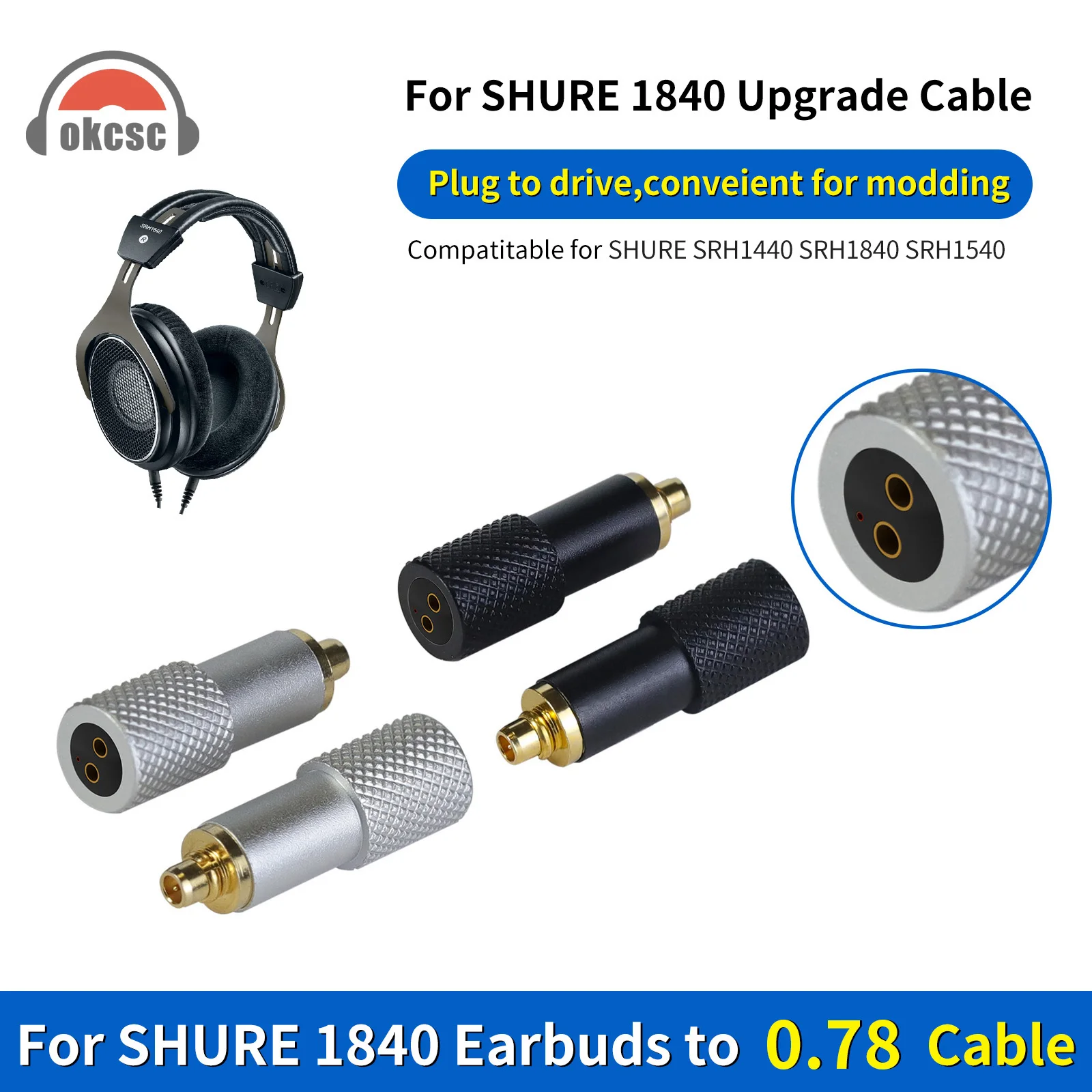 OKCSC SHURE1840 «папа» на 0,78 мм 2-контактный разъем-адаптер для наушников для SHURE SRH1440 SRH1840 SRH1540 преобразователь наушников