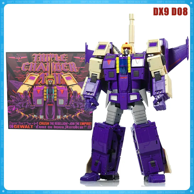 

Горячая трансформация Dx9 D08 Bliztwing Молния Gewalt Трехтрансформерный самолет Танк Анимация G1 Экшн-модель Робот 25 см