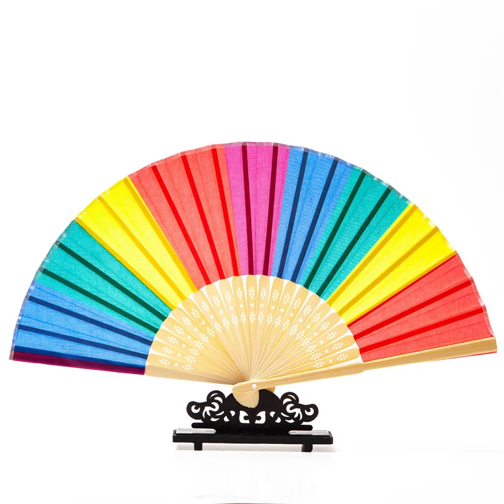 1Pc Home Decor Fan Rainbow Hand Held Folding Fan Dance For Gay Pride Parties Decoration Fan Art Craft Decor