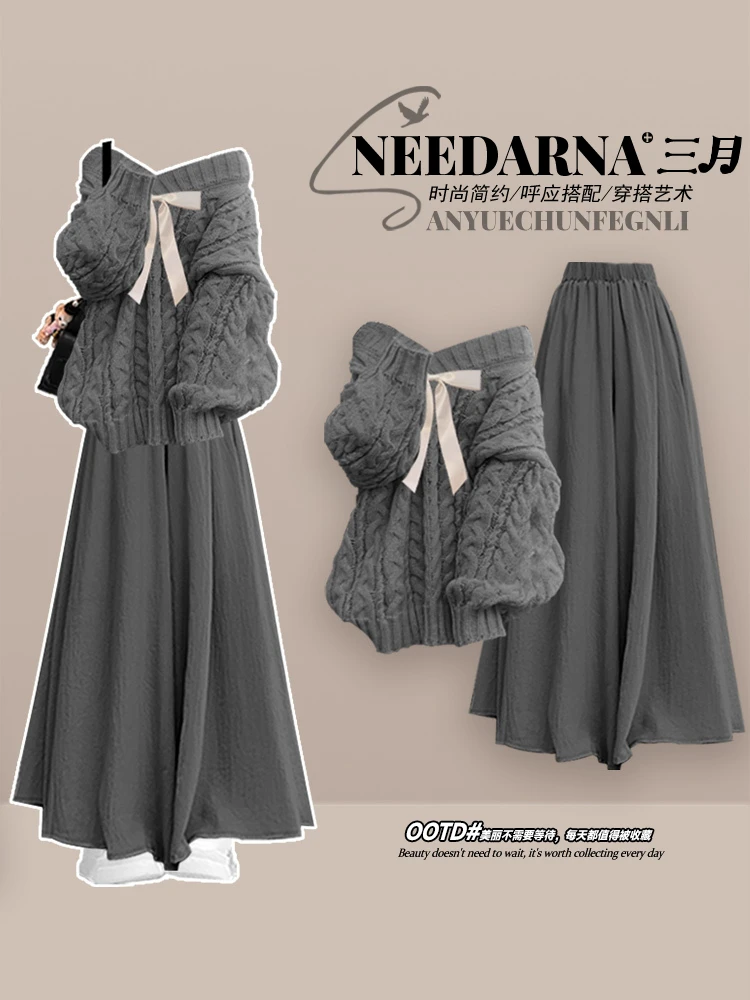 Spring and Autumn Korean Version High-end Knitted Sweater+casual Half Skirt Elegant Women's Two-piece Set