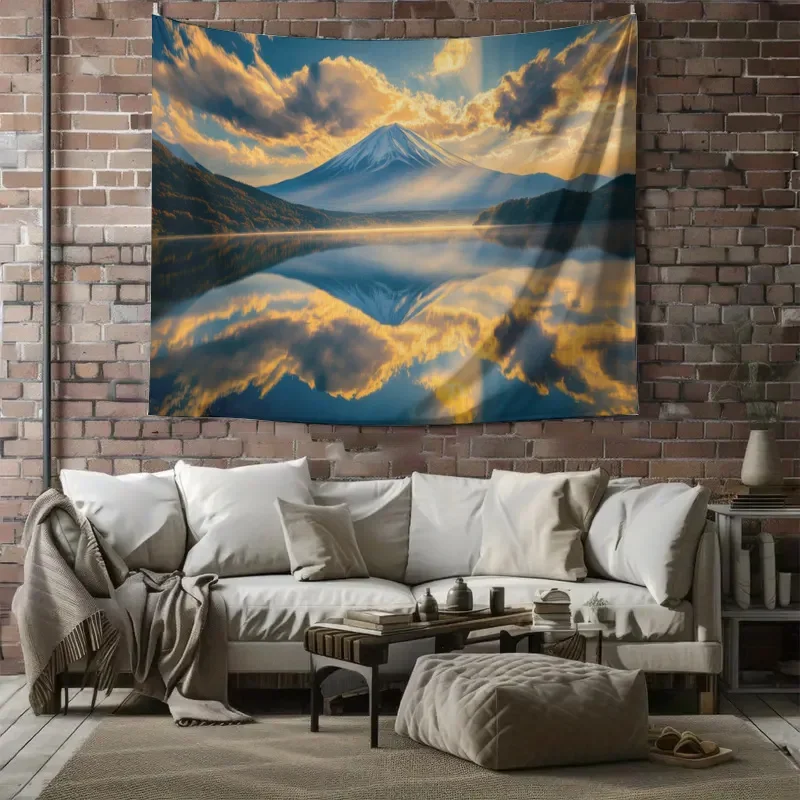 Ultimate Natural Landscape Tapestry Wall Hanging Mountain Fuji Sunset Sunrise Reflection Art Canvas Poster for Home Room Decor P