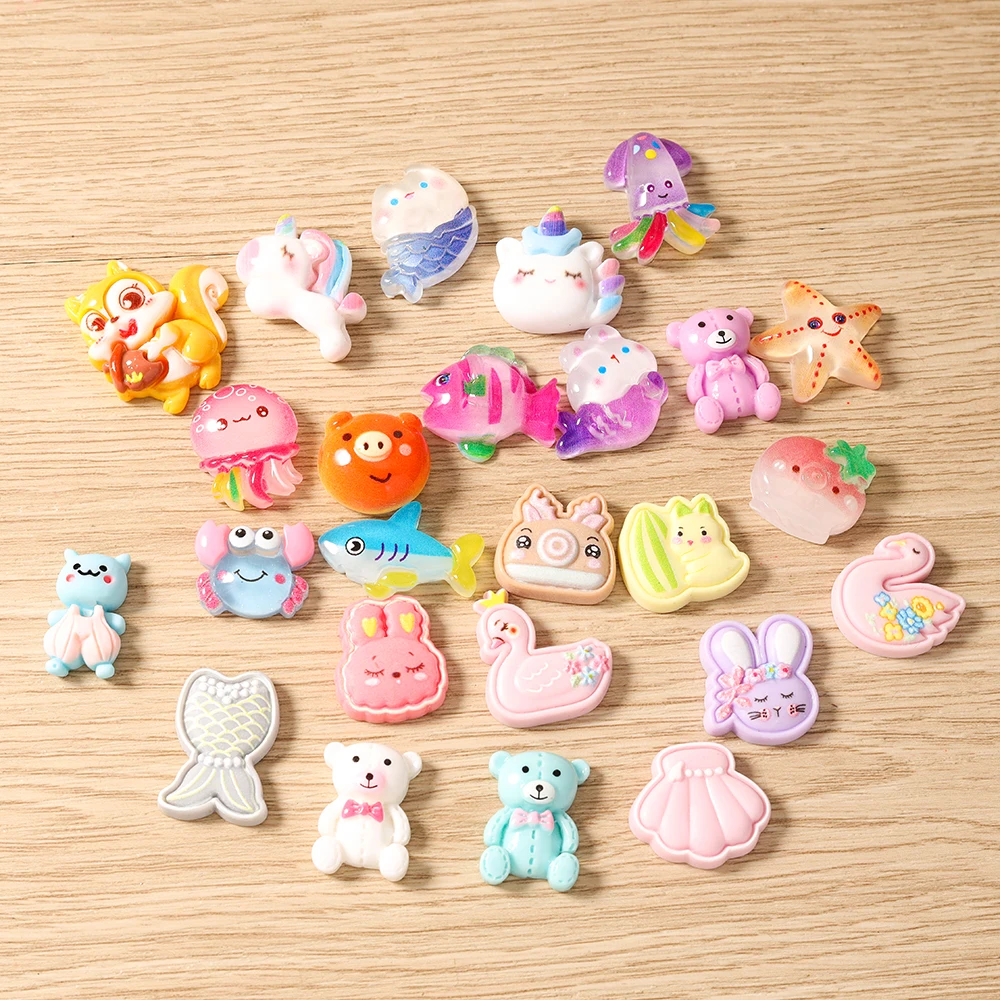Tusember Mix Charms Harz Bonbonfarben Tiere Bär Hase Flache Rückseite Charms für Ohrringe Halskette Anhänger DIY Großhandel – Detail 2