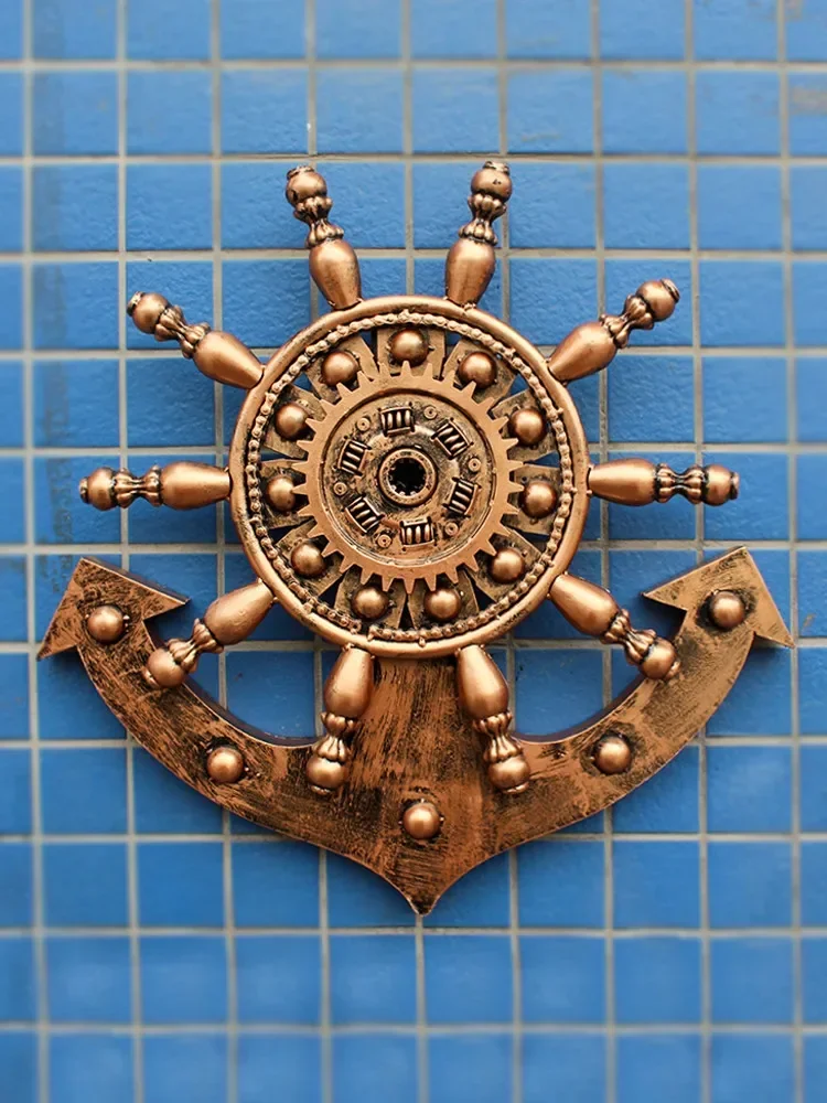 Retro Ship Rudder Anchor Handmade Creative Wall Hanging Bar Living Room Store Creative Metal Mechanical Gear Decorations