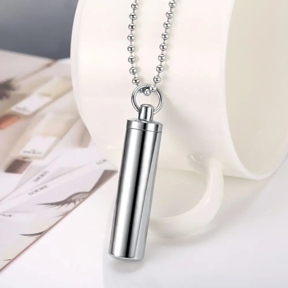 Unisex Stainless Steel Pill Case Ashes Urn Wishing Bottle Perfume Vial Pendant Cylinder Tube