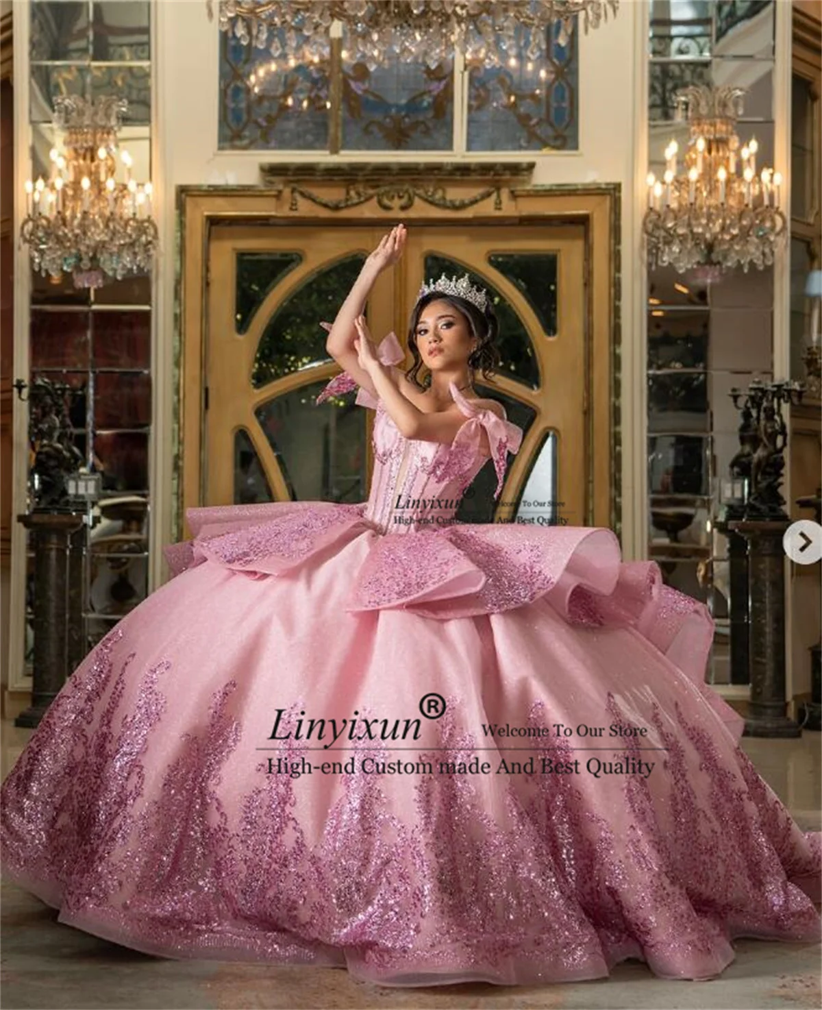 

Mexican Ball Gown Quinceanera Dress With Lace Appliques SequinsSweet 16 Customized Corset Princess Bitrthday Vestido De 15 Anos