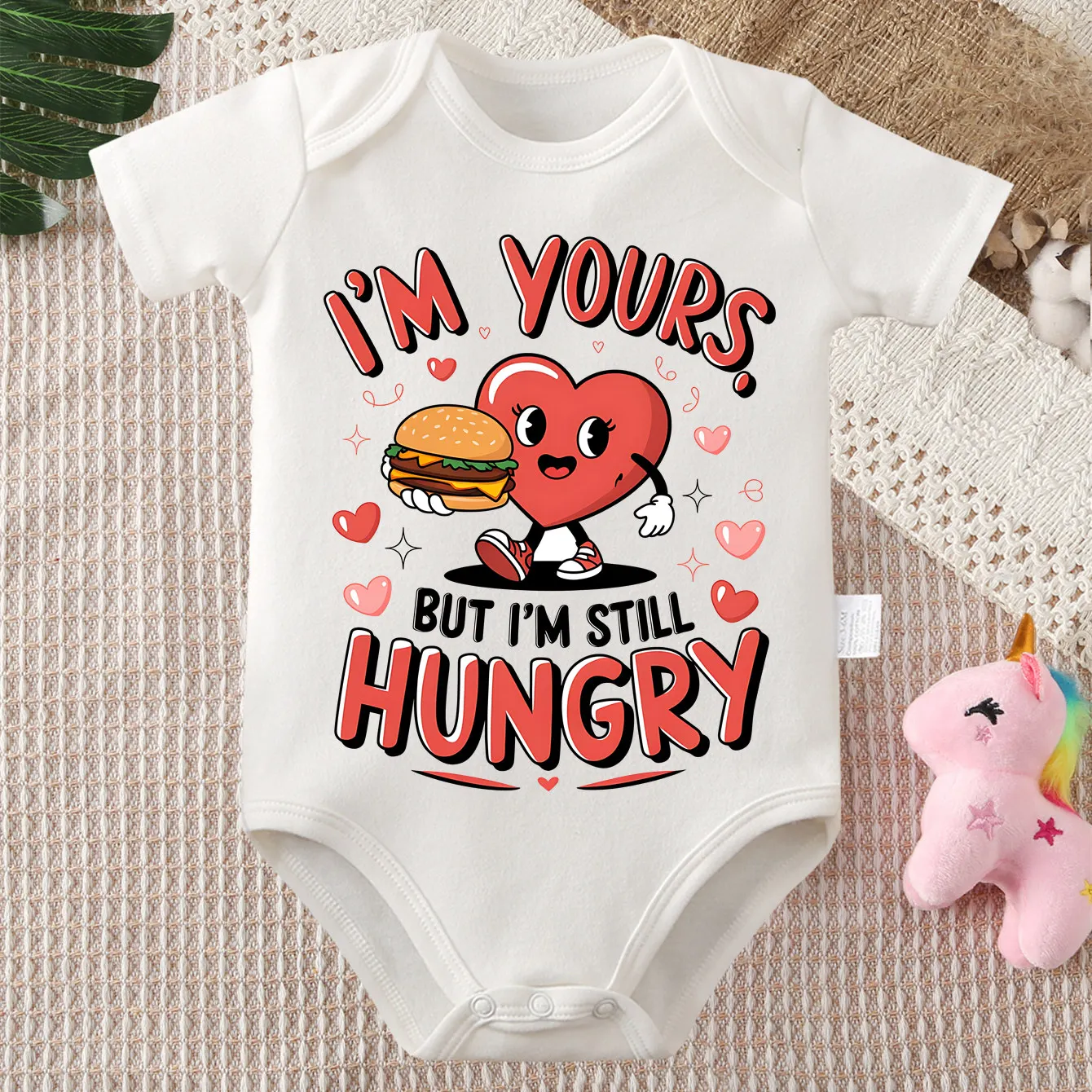 

Pure Cotton Bodysuit Love I'm Yours Hungry Print Comfortable Onesie Cloths for Baby Jumpsuit for 0 To 12 Months Newborn