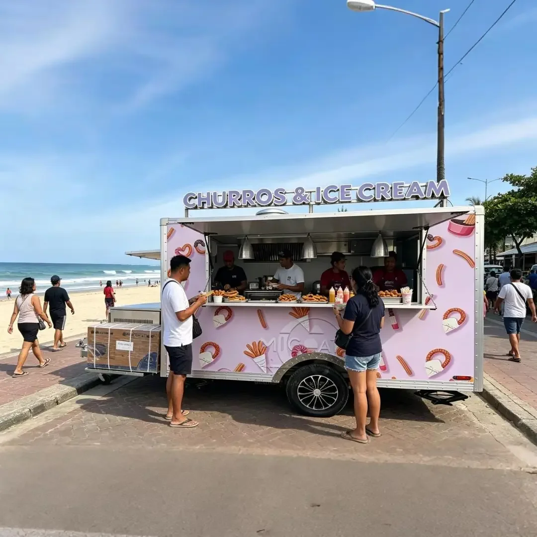 Custom Cartoon Print Food Trailer Pre-installed Equipment Mobile Cart for Churros Ice Cream Dessert Park & Farmers Market