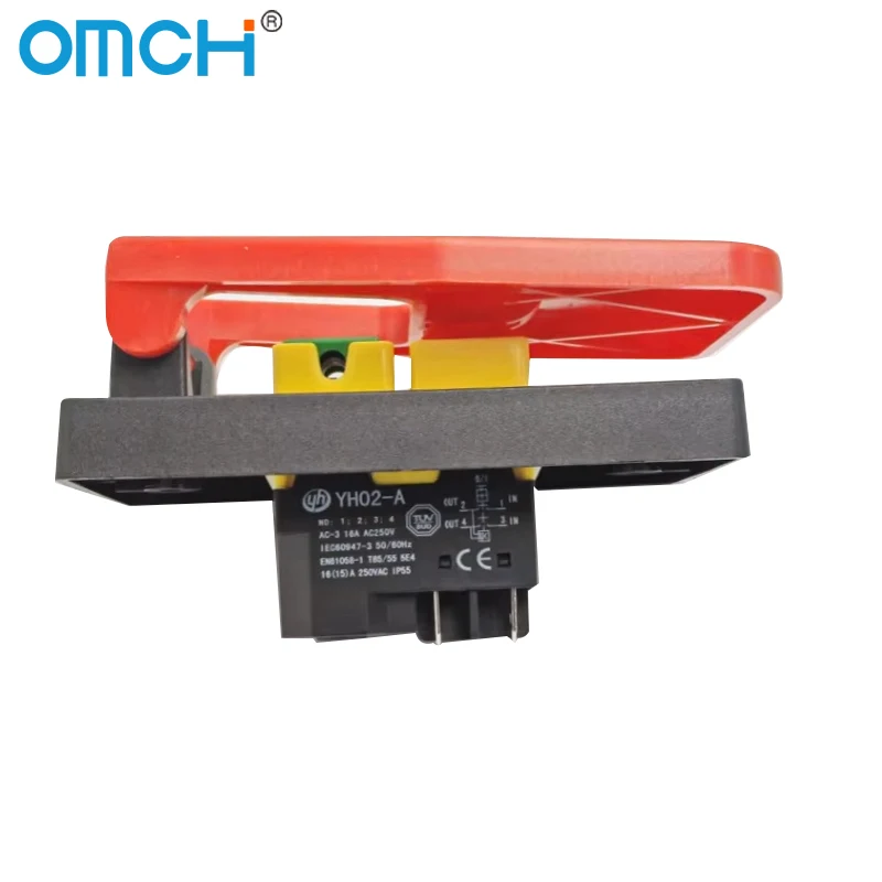 OMCH Off-On Red Cover Emergency Stop Push Button Switch 16A Power-Off/Undervoltage Protection Electromagnetic Start Switch