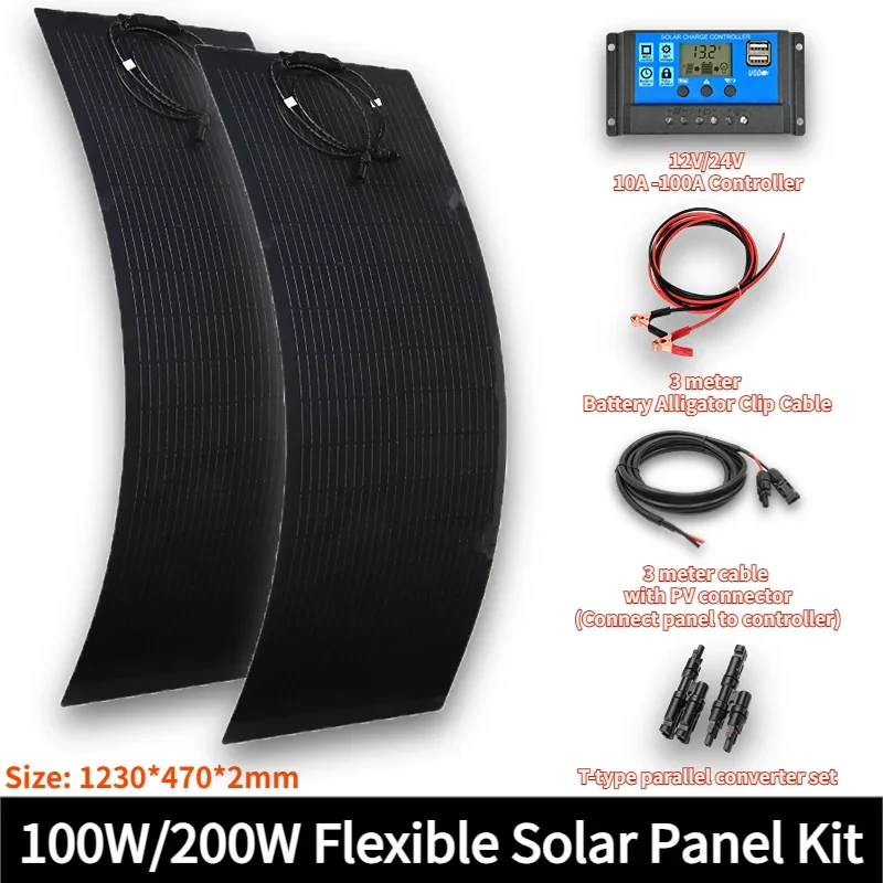 

200W 100W Flexible Solar Panel Kit 18V Solar Cell 10A-100A Controller for Mobile Phone Car RV Camping Solar Plate Charger