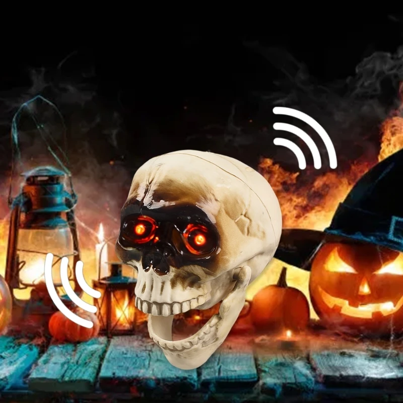 Tengkorak Kerangka Berbicara yang Diaktifkan Gerakan dengan Dekorasi Rumah Halloween Mata LED