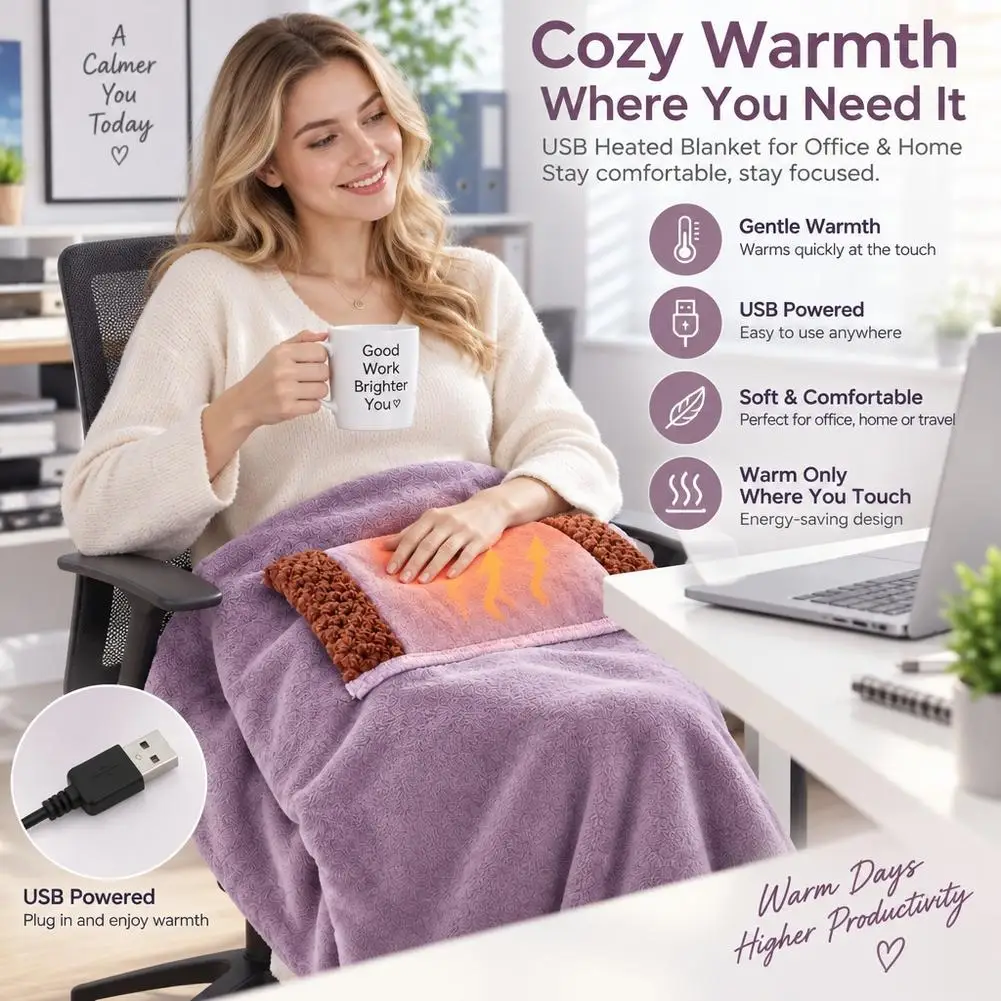 Winter Warming Blanket USB Rechargeable Portable Flannel Electric Blanket with Pocket Heating Blanket Hand Warmer Knee Blanket
