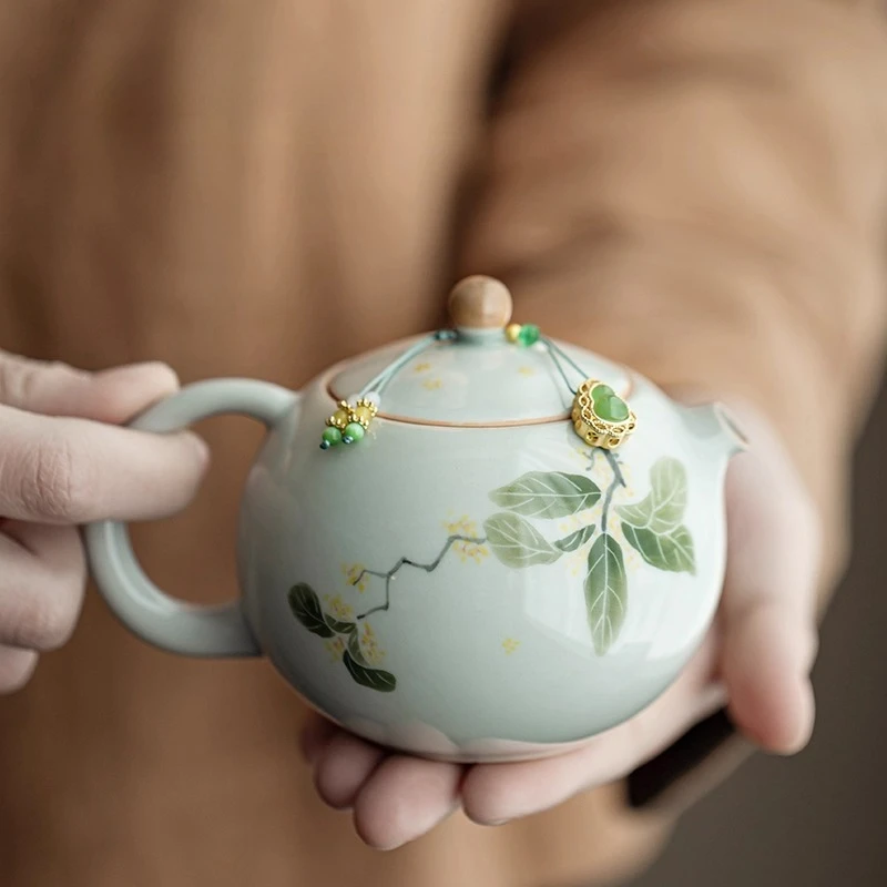 

Handpainted osmanthus Xishi pot Small teapot Single pot Ceramic one-person drink High-end Kung Fu tea set Household personal use
