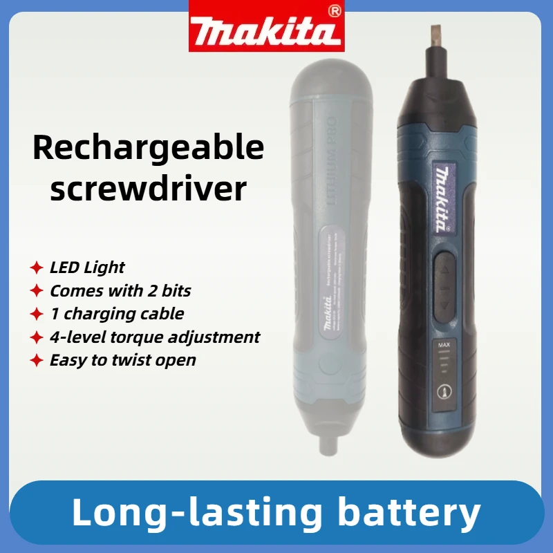 Makita Cordless Electric Screwdriver, 1300mAh Rechargeable Adjustable Torque Power Drill, Multi-function Disassembly Repair Tool