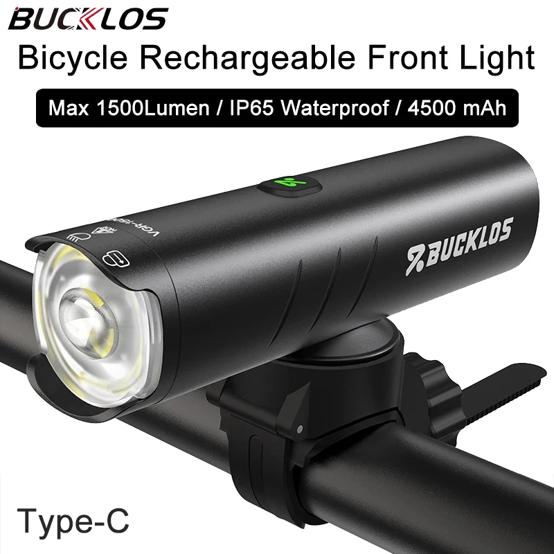 

BUCKLOS Max 1500LM Bicycle Front Light IP65 Waterproof Bike Lights Up to 4500 mAh Bicycle Lamp Type-C Charging Bike Led