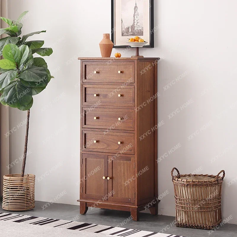 

Y retro solid wood chest, bedroom multi-layer storage cabinet, household drawer locker