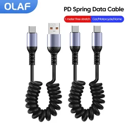 Cable de datos de resorte corto 6A, Cable de carga rápida retráctil USB C a tipo C para iphone 15, Huawei, Xiaomi, Samsung