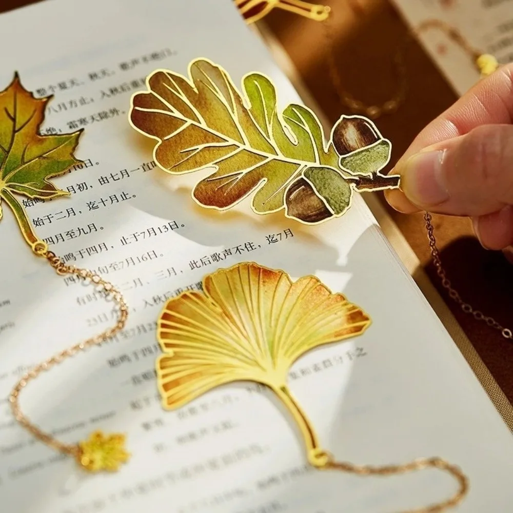 

with Metal Chain Oak Leaf Bookmark Maple Leaf Students Reading Tool Leaf Metal Bookmark Student Stationery Apricot Leaf