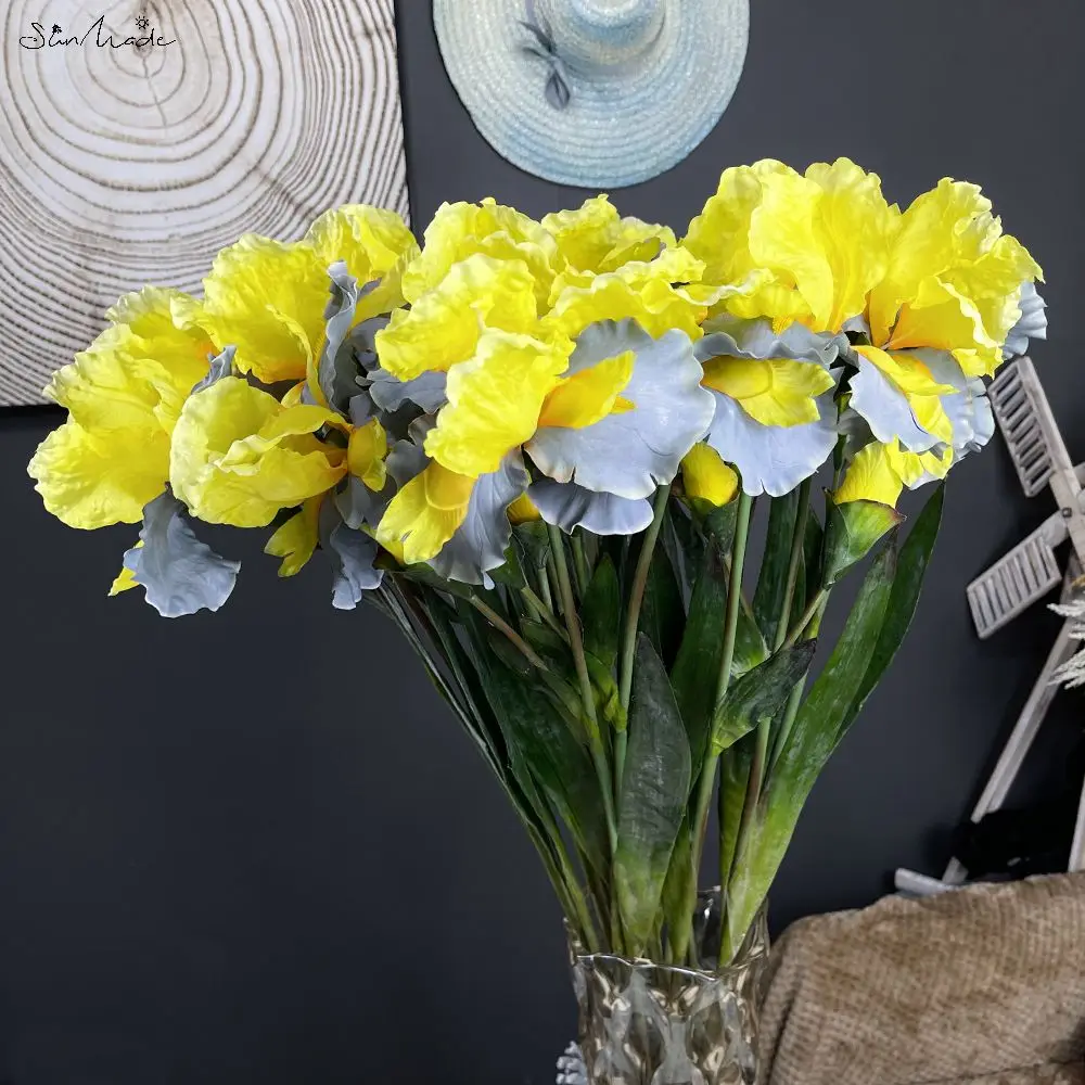 SunMade Luxury Iris with Leaves Silk Artificial Flowers Home Wedding Decoration Garden Decor Flores Artificales Purple Flore
