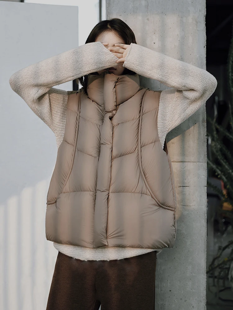 2025 Herfst Coltrui Mouwloos vest voor dames Warm Effen kleur Casual 90% Wit eendendons vest stijlvolle jas INKEO DJ510