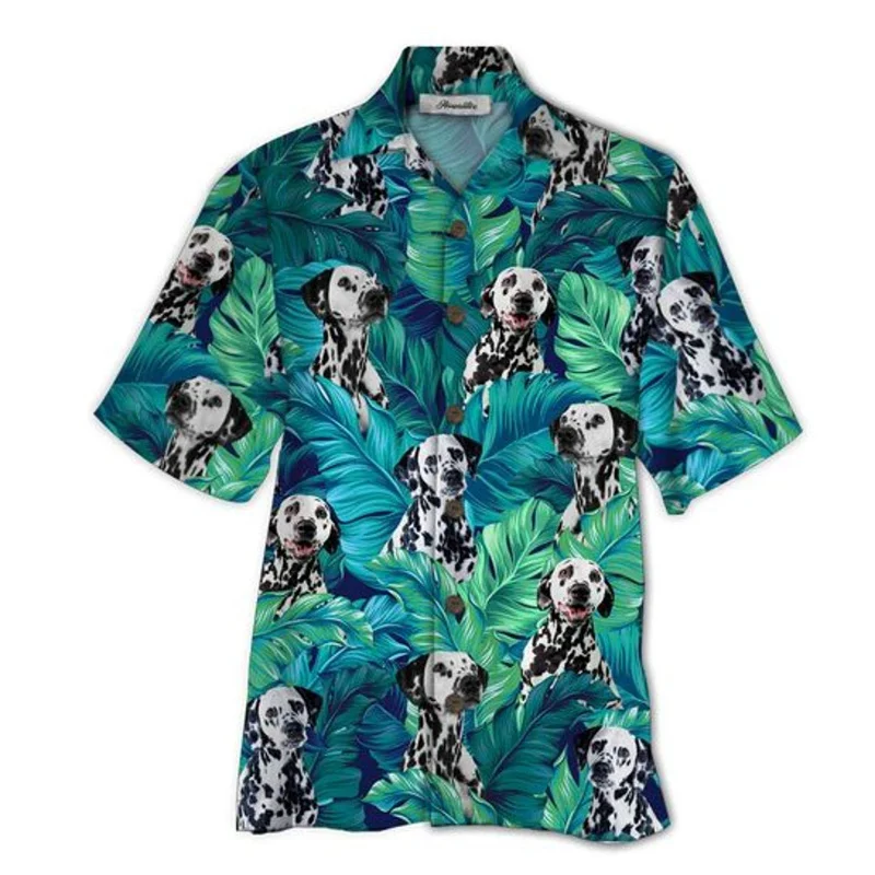 

Flamingo Dog Graphic Shirts For Men Clothing 3D Printed Hawaiian Beach Shirts Short Sleeve Y2k Tops Vintage Clothes Lapel Blouse