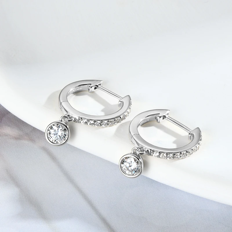 RAPRGOLD GRA Certified Round Moissanite Hoop Earrings for Women 925 Sterling Silver Huggie Earring Fine Jewelry Gifts Pendientes