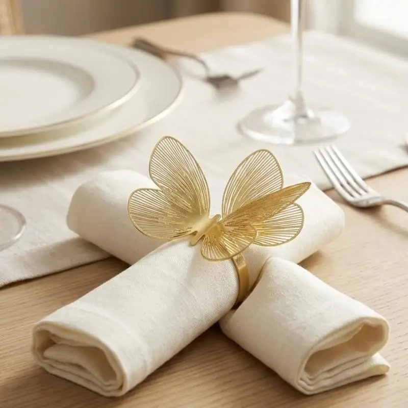 1PCS Elegant Metal Buckle Napkin Ring Hollow Butterfly Waterproof Napkin Holder DIY Ornament Dinnig Table Decoration