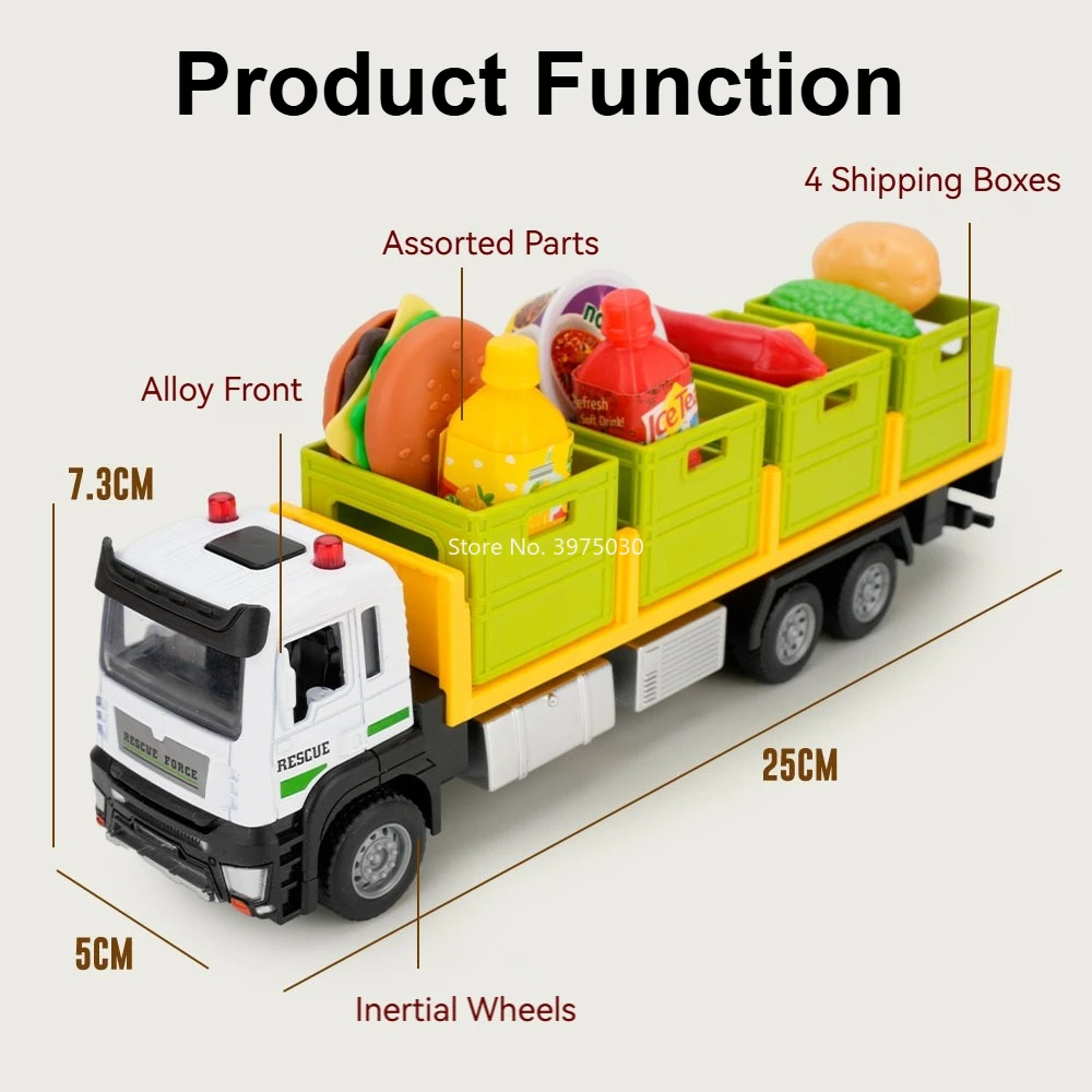 1:32 Alloy Diecast Transport Vehicles Models Cars Toys Slide Forward Fruit Vegetable Transportation Engineering Car Boys Gifts