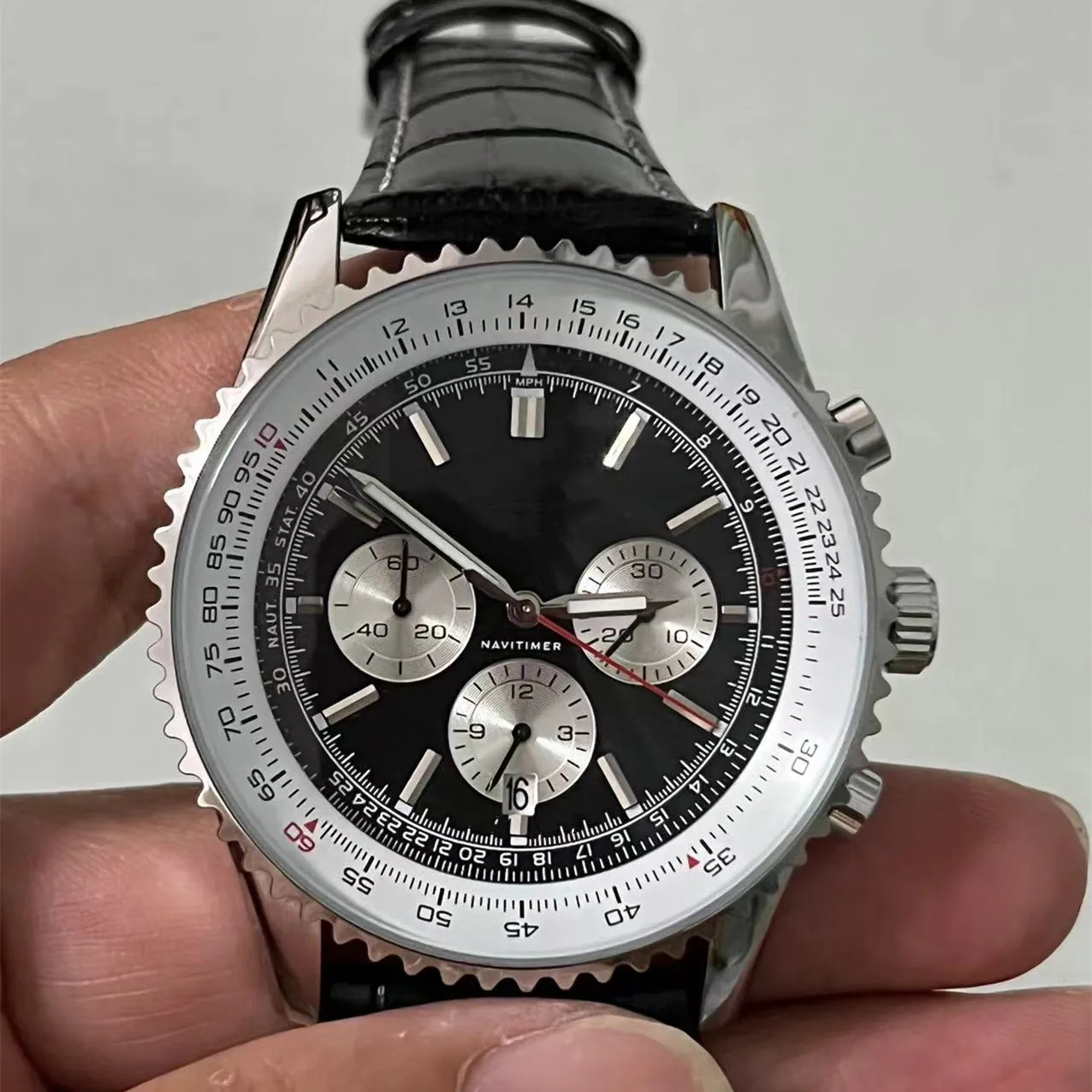 Fashion Multifunctional Chronograph Automatic Date Boutique Stainless Steel Men's Watch Luxury Business Leather Quartz Watch