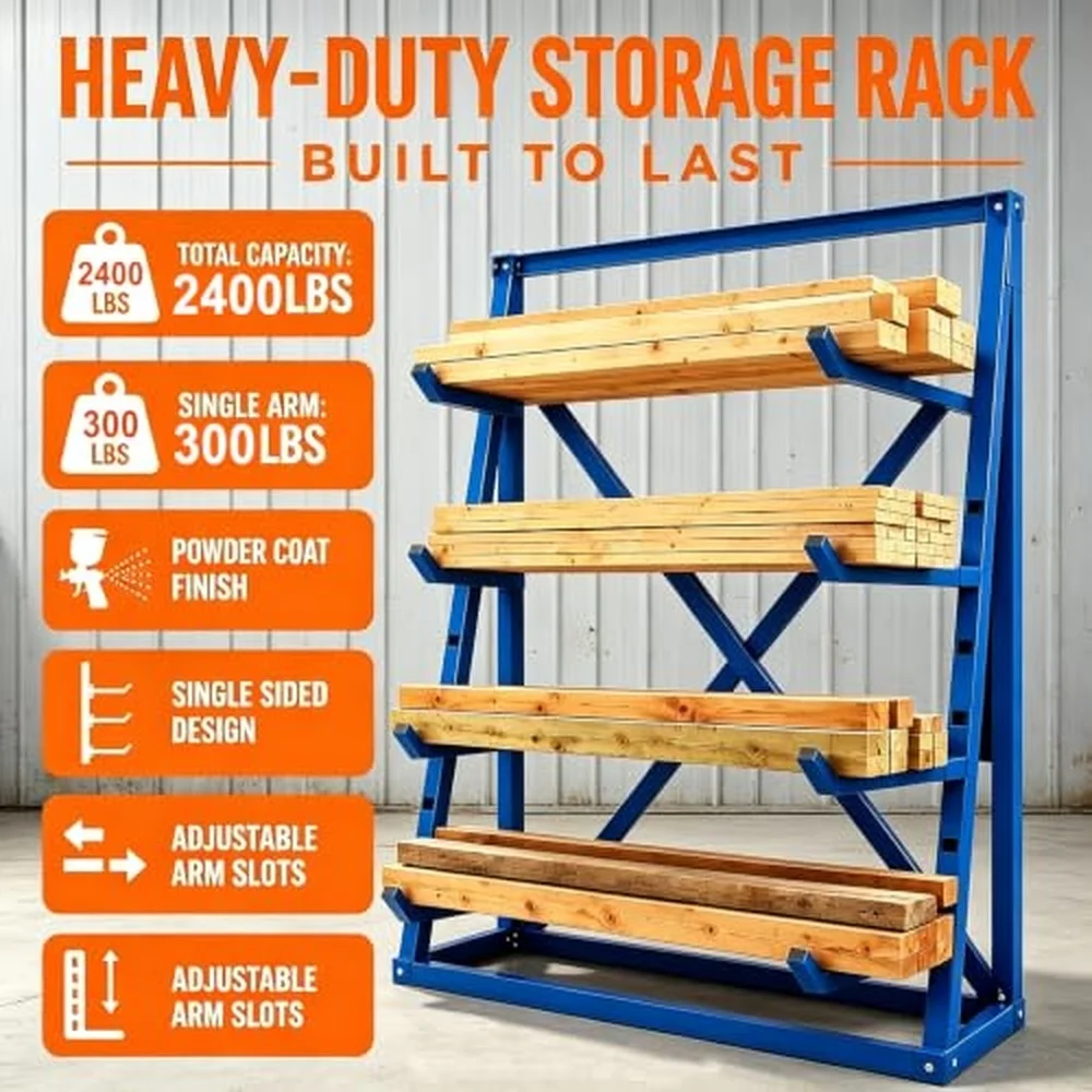 8 × 20 Adjustable Arms Lumber Storage Rack 2400LBS Pipe Storage Rack