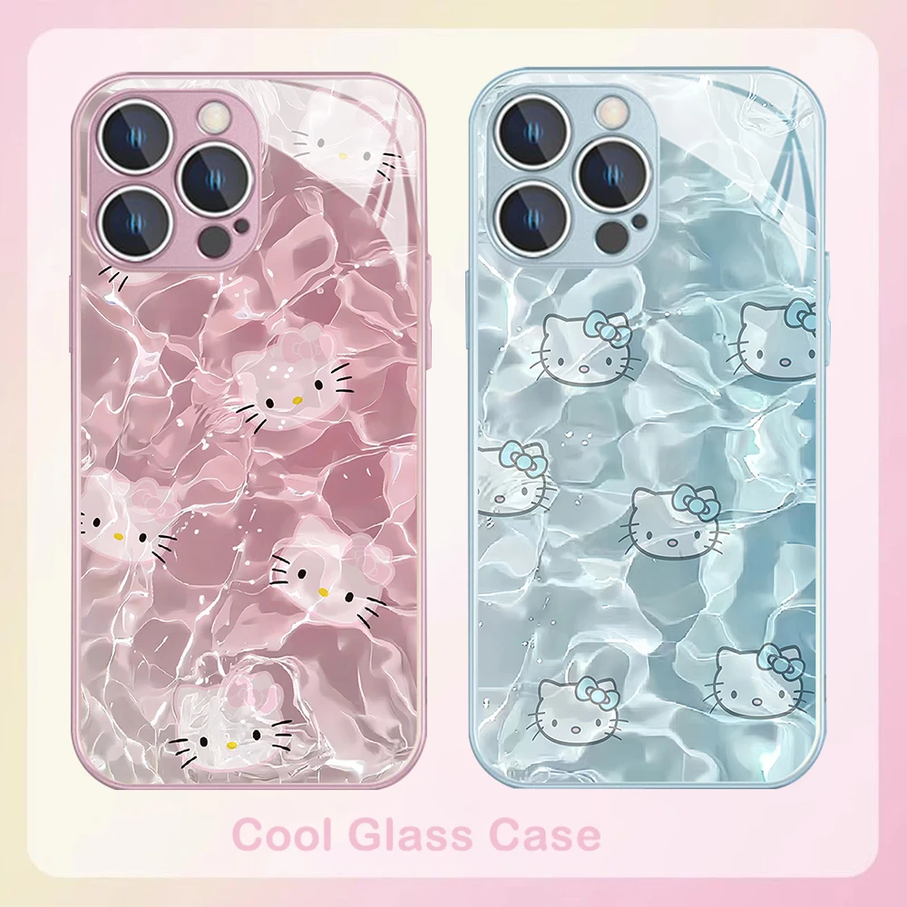 Summer Swim Hello Kitty Metallic-Color Phone Case For iPhone X XR XS 16 15 14 13 12 Mini 11 Pro Max 7 8 SE 20 Plus Glass Cover