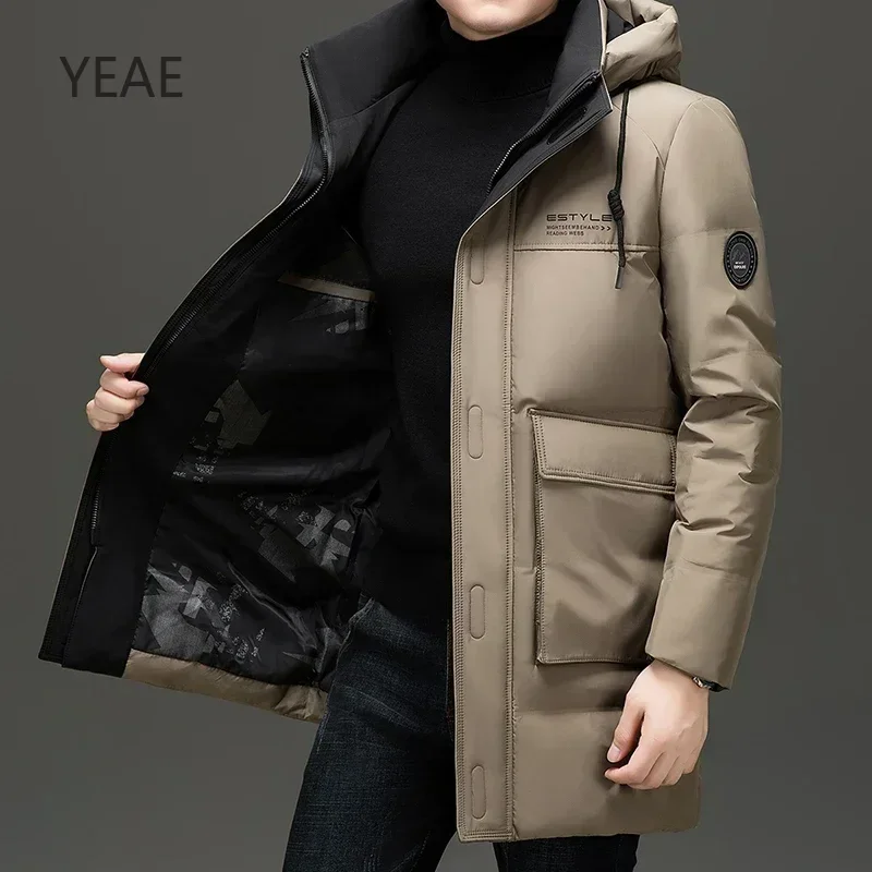 YEAE Men's Winter Down Jacket Designer Clothes Men Duck Down Padding Long Sleeve Hooded Jackets Heated Jacket Men Male Coat