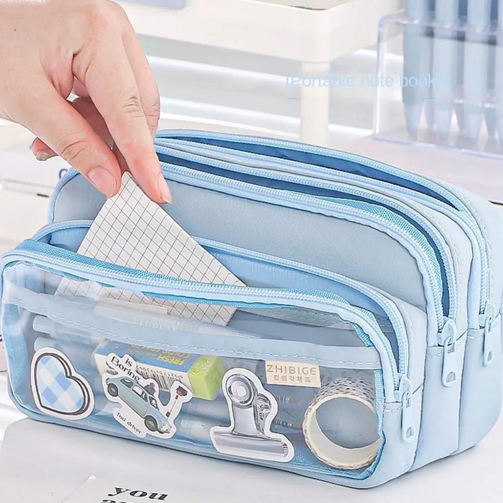 Multilayer Transparent Pencil Case Large-capacity Zipper Pencil Bag Transparent Marker Pouch Pen Pouch Children Gifts